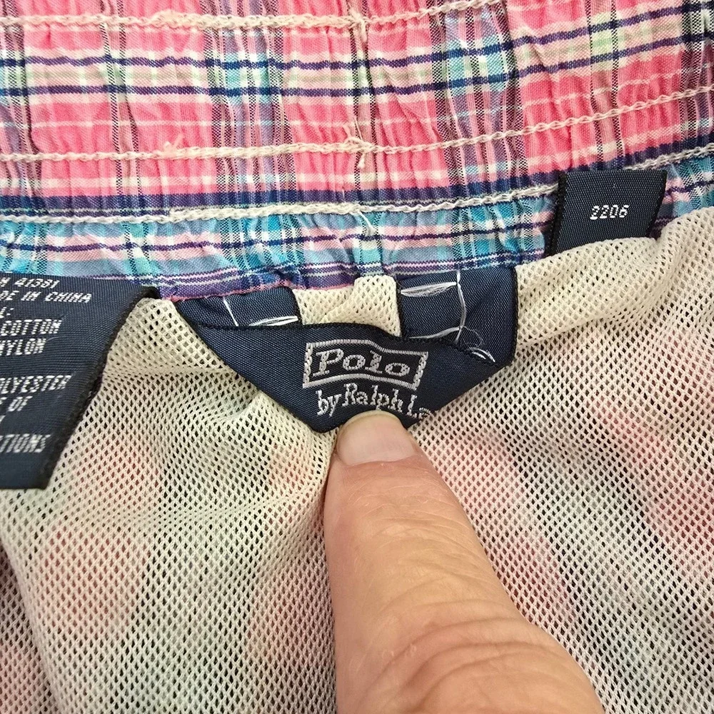 Polo Ralph Lauren Mens Pink Blue Plaid Swim Trunks Mesh Lining Size‎ L Large